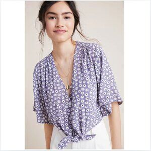 Faithfull the Brand x Anthro Danica Button Front Flutter Sleeve Crop Top Medium